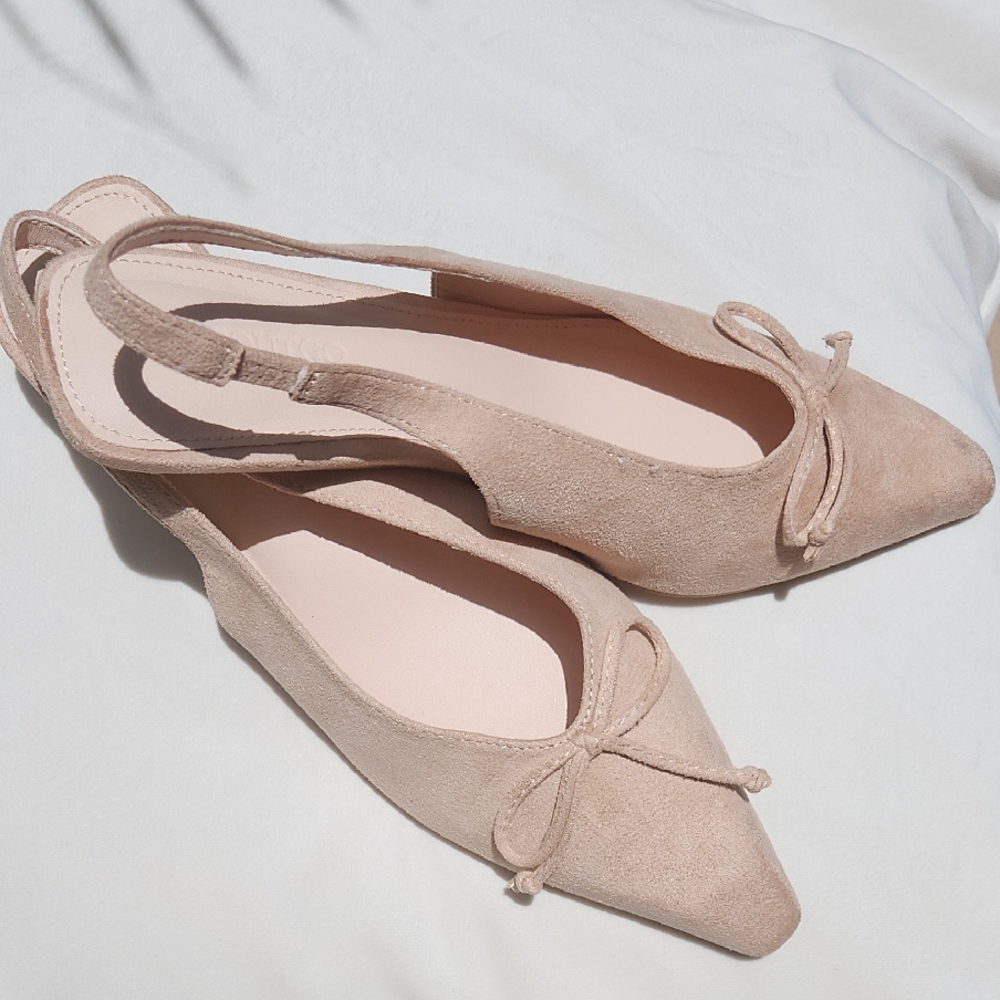 Elegant Nude Pink  Suede Women's Slingback Flats Gorgeous
